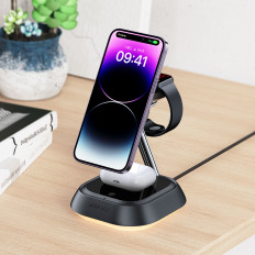 3in1 indukcijska postaja E16 15W za telefonske slušalke - črna
