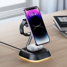 3in1 indukcijska postaja E16 15W za telefonske slušalke - črna