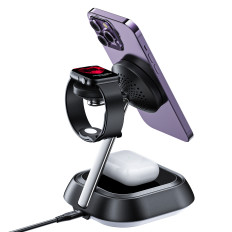 3in1 induktionsstation E16 15W til telefon hovedtelefon ur - sort