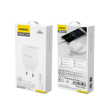 USB-Omrežni polnilnik 2.1a + USB-kabel - Microusb - bela