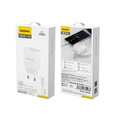 USB-A tīkla lādētājs 2.1a + USB-CABLE - MicroUSB - balts