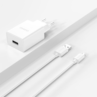 USB-A Carregador de Rede 2.1A + USB-A Cable - MicroUsb - Branco
