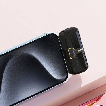 Mini PowerBank 5000mah uz iPhone zibens un USB-C - melns