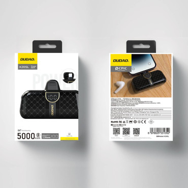 Mini Powerbank 5000mAh à iPhone Lightning et USB-C - Noir