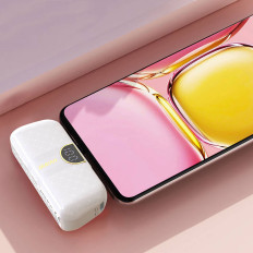 Mini PowerBank 5000mah uz jūsu iPhone zibens un USB-C - balts