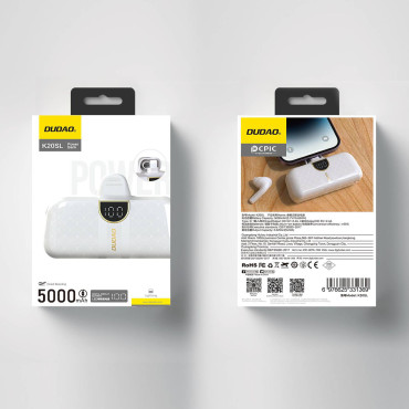 Mini PowerBank 5000mah uz jūsu iPhone zibens un USB-C - balts