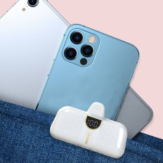 Mini PowerBank 5000mah uz jūsu iPhone zibens un USB-C - balts