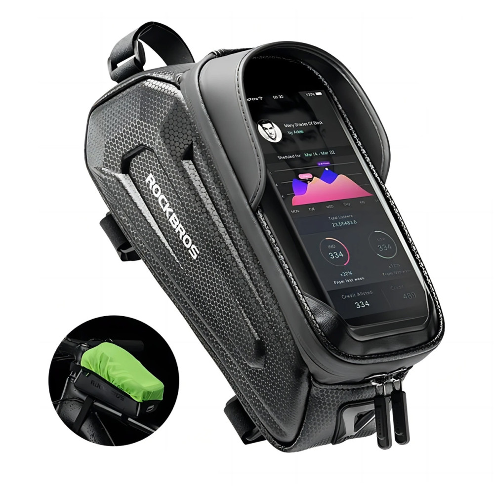 Bicycle sack on the armored frame with a phone pocket Navigation 1.7l + Cover - black