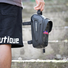 Sac à vélo sur le cadre blindé avec une poche de téléphone Navigation 1.7L + couverture - Noir