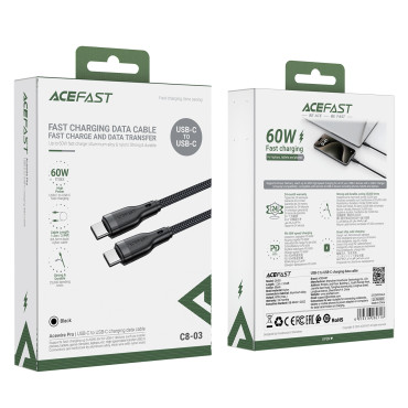 Kabel-flexibel kabel i USB-C-kortplats - USB-C 60W 3A 1.2m - svart