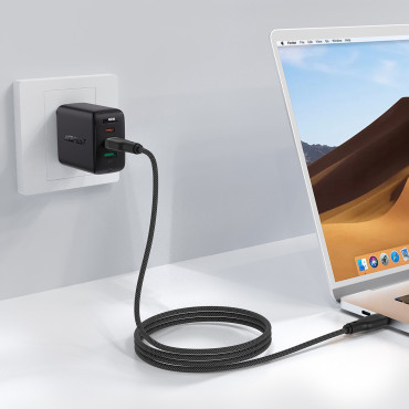 Kabel-flexibel kabel i USB-C-kortplats - USB-C 60W 3A 1.2m - svart