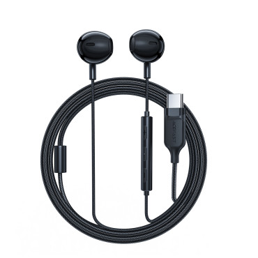 Slúchadlá na uchu s konektorom USB-C s mikrofónom a pilotom 1,2 m - čierna