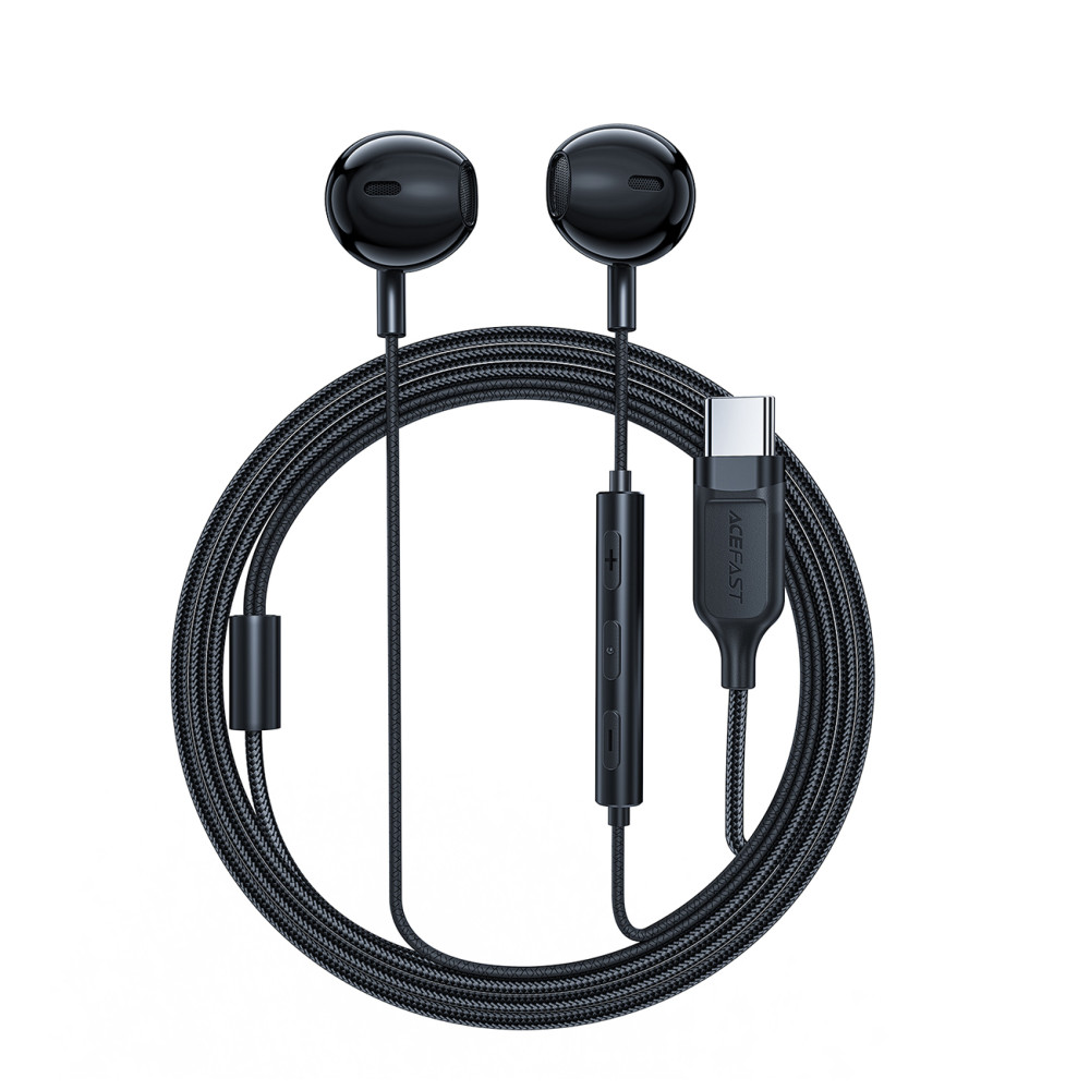 In-ear-hörlurar med USB-C-kontakt med en mikrofon och pilot 1,2 m - Svart