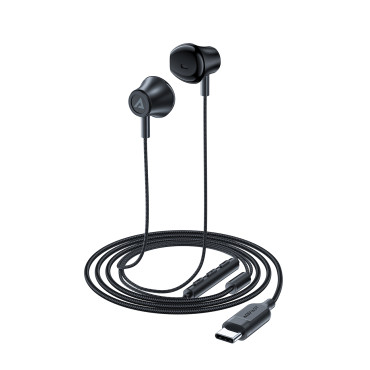 In-ear-hörlurar med USB-C-kontakt med en mikrofon och pilot 1,2 m - Svart