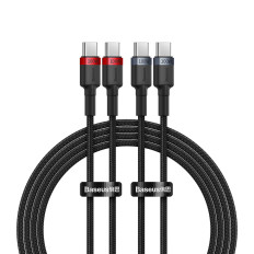2x kabeļu kabelis cafule USB-C - USB-C 100W 1m - sarkana-melna un melna un pelēka