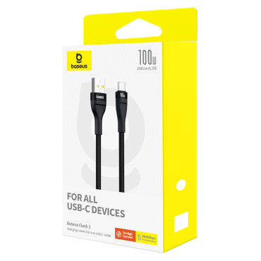 Flash kabelis 2 USB-A - USB-C 100W 2m - melns