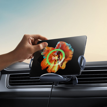 Titolare dell'automobile a scacchi con caricatore di induzione con tripla bobina - nero