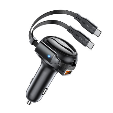 Φορτιστής αυτοκινήτου B13 53W USB-A + 2 USB-C αναπτυσσόμενα καλώδια - Μαύρο