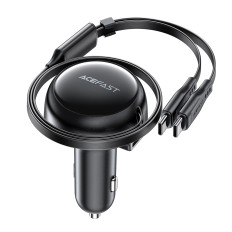 Carregador de carro B13 53W USB-A + 2 Cabos suspensos USB-C - Preto