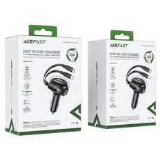 Carregador de carro B13 53W USB-A + 2 Cabos suspensos USB-C - Preto