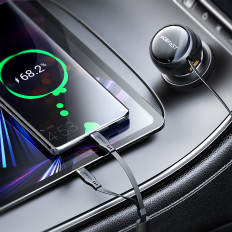 Carregador de carro B13 53W USB-A + 2 Cabos suspensos USB-C - Preto