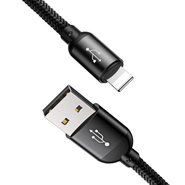 3in1 kabelis USB-kabelis - mikro USB / iPhone Žaibas / USB-C 3.5A 0.3m - juoda