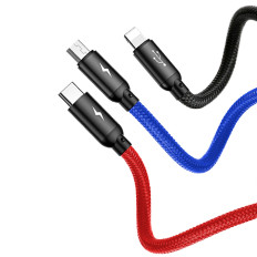 3in1 kabelis USB-kabelis - mikro USB / iPhone Žaibas / USB-C 3.5A 0.3m - juoda