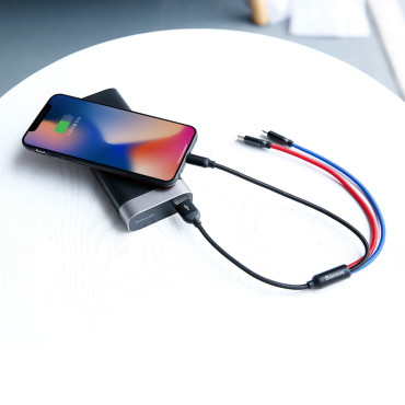 3IN1 Kabel USB-A-kabel - Micro USB / iPhone Lightning / USB-C 3.5A 0.3m - svart
