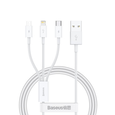 3in1 Superior Series καλώδιο USB-A - USB-C / Lightning / Micro USB 3.5A 1M - Λευκό