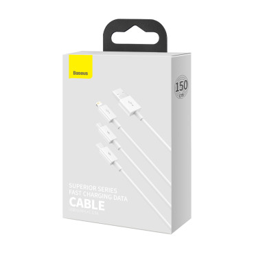 3in1 Cable Superior serija USB-A - USB-C / Lightning / Micro USB 3.5A 1M - bela