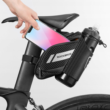 Fahrradbeutel unter dem Sattel mit einer Flaschentasche eines Bidon 1.5l - schwarz