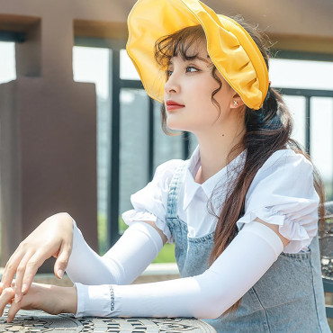 Täpsed jalgratta jalgratta varrukad UPF50 + 2 tk filtriga. - valge