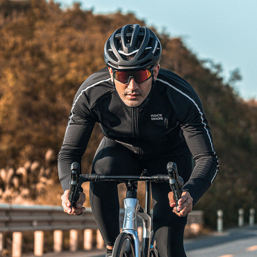 Camiseta de ciclismo com de mangas compridas aquecidas outono / inverno xxl - preto