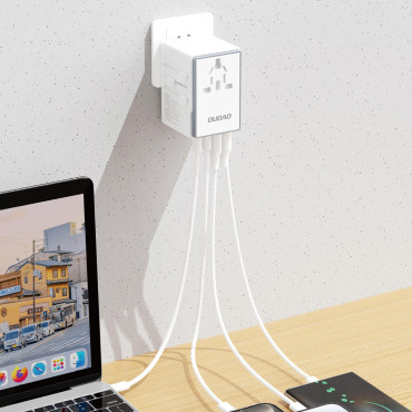 Univerzální nabíječka Cestovní adaptér 65W EU / US / JP / AUS / UK 2x USB-C 2x USB-A - bílá