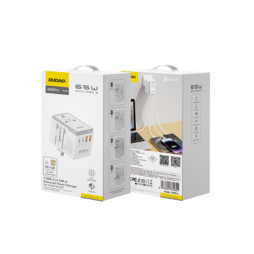 Universal Charger Trave Adapter 65W EU / US / JP / AUS / UK 2X USB-C 2X USB-A - valkoinen
