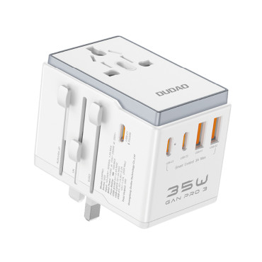 Adaptador de viagens Universal Carregador 35W EU / UK / AUS / US / JP 3X USB-C 2X USB-A - Branco