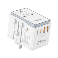 Adaptador de viagens Universal Carregador 35W EU / UK / AUS / US / JP 3X USB-C 2X USB-A - Branco