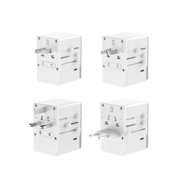 Adaptador de viagens Universal Carregador 35W EU / UK / AUS / US / JP 3X USB-C 2X USB-A - Branco
