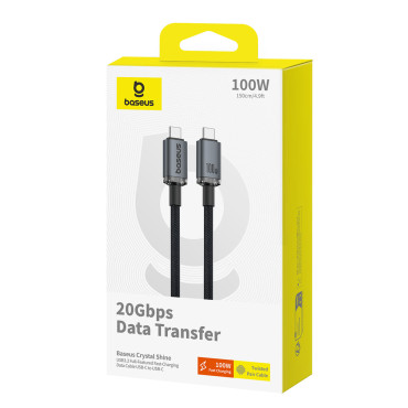 Καλώδιο Crystal Shine Shine Καλώδιο USB-C - USB-C USB3.2 100W 20Gbps 1.5m - μαύρο