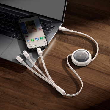3IN1 Universal Kabel USB-C - Lightning / USB-C / Micro USB 100W 1.1m - vit