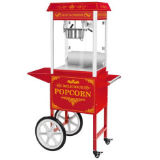 Professionell effektiv mobil popcornmaskin på en 230V 1,5 kW röd rullstol