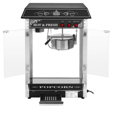 Máquina de palomitas de maíz móvil eficiente profesional en un carrito negro de 230 V 1.6kw