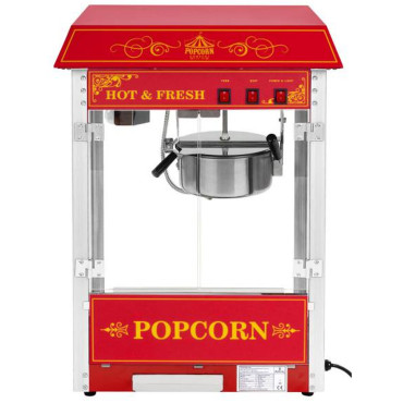 Professionell effektiv mobil popcornmaskin på en 230V 1,5 kW röd rullstol