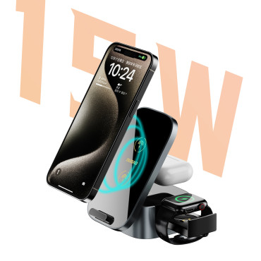 3In1 A11PRO + Induktionsladdare 15W för SmartWatch-telefon - Svart