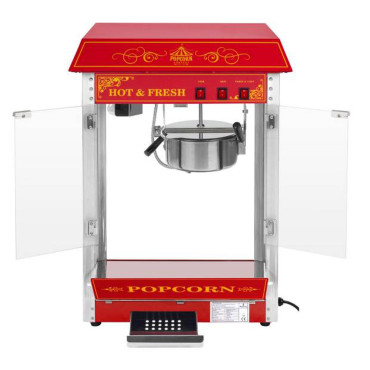 Professionell effektiv mobil popcornmaskin på en 230V 1,5 kW röd rullstol