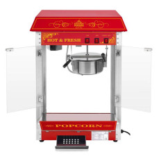 Professionel effektiv mobil popcorn maskine på en 230V 1.5kw rød kørestol