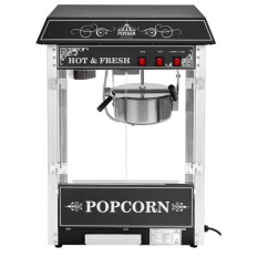 Máquina de pipoca móvel eficiente profissional em um trole preto de 230V 1.6kw