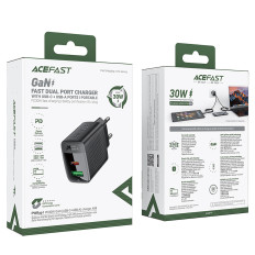 A98 Tīkla lādētājs GAN USB-A USB-C PD 30W - melns