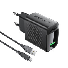 A90 GAN USB-A hálózati töltő QC 18W + USB-C kábel - fekete