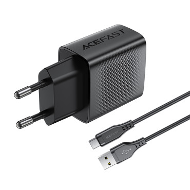 A90 GAN USB-A Sieťová nabíjačka QC 18W + USB-C kábel - čierny